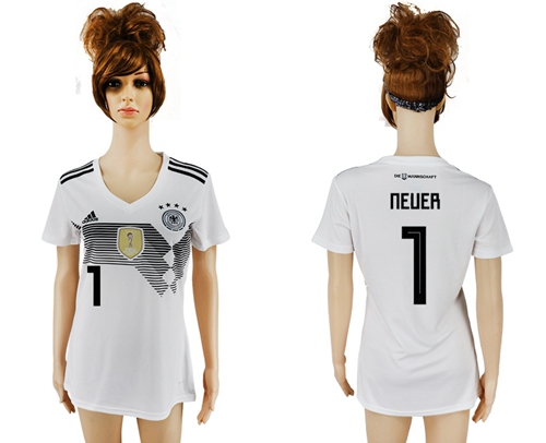 Women's Germany #1 Neuer White Home Soccer Country Jersey - Click Image to Close